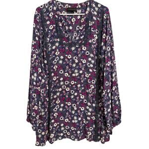 Lane Bryant Purple Floral Long Sleeve Peasant Tunic Women's Plus 22/24 Boho